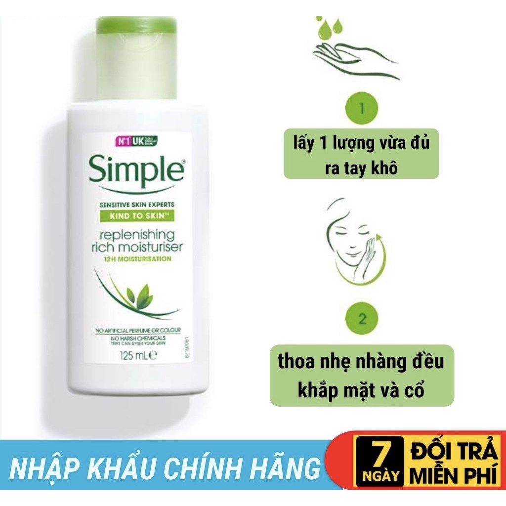 Sữa Dưỡng Da Toàn Thân SIMPLE, Kem Dưỡng Da Body Cấp Ẩm Cho Da Kind To Skin Hydrating Light Moisturiser (125ml)