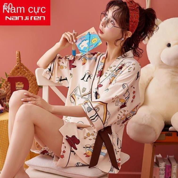 Kimono pyjama nữ mùa hè ngắn tay cotton hai mảnh phong cách Nhật Bản xuân 2021 Dịch vụ nhà mới của năm kích thước ༴ ❕