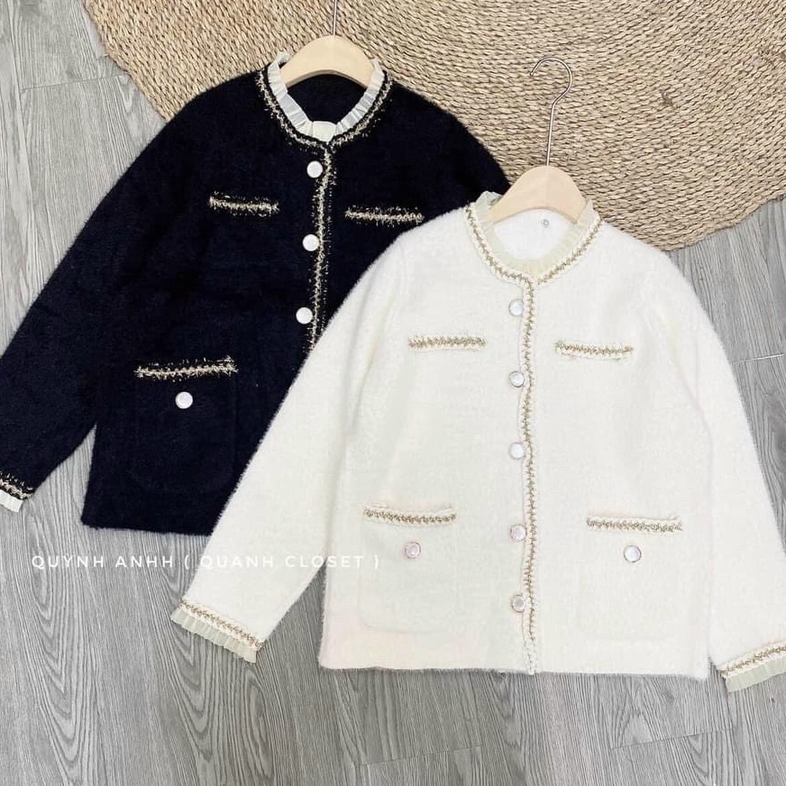 Áo khoác len lông cừu nữ cardigan hàng cao cấp viền thừng sang chảnh phong cách thời trang hàn quốc | BigBuy360 - bigbuy360.vn