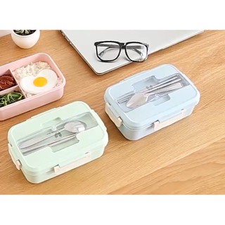 Khay Cơm Lúa Mạch 3 Ngăn Tặng Kèm Thìa Và Đũa