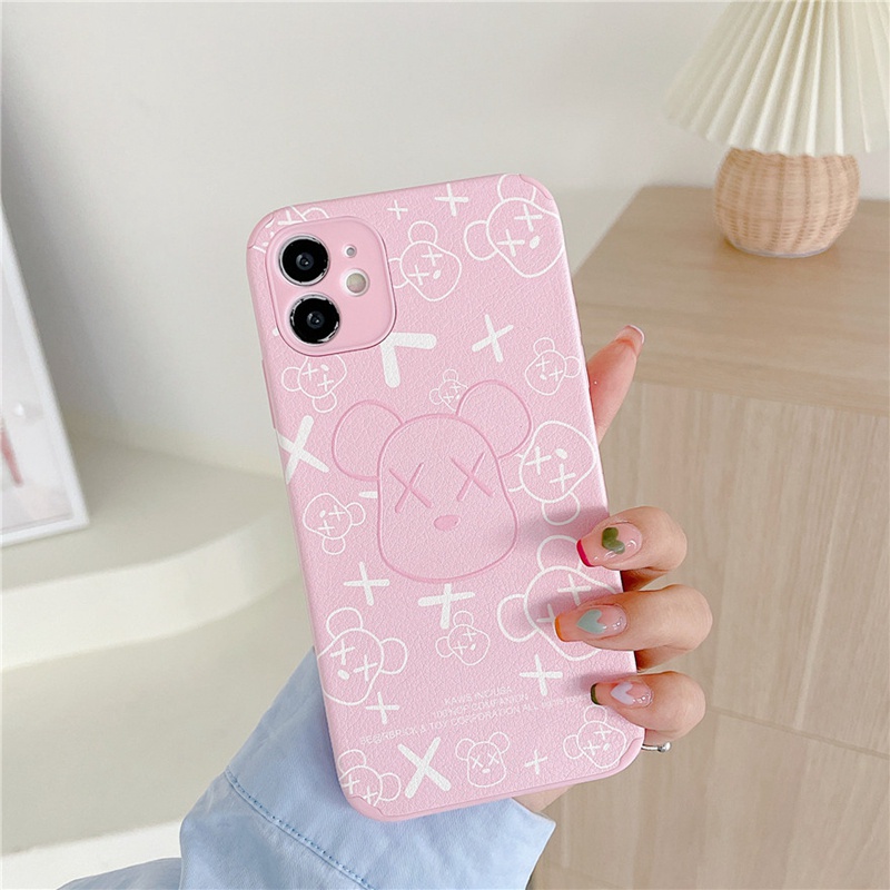 Ốp điện thoại silicon mềm da cừu bên hông in gấu hoạt hình thương hiệu cho IPhone 12 11 Pro Max SE 2020 XR X 7 8 Plus