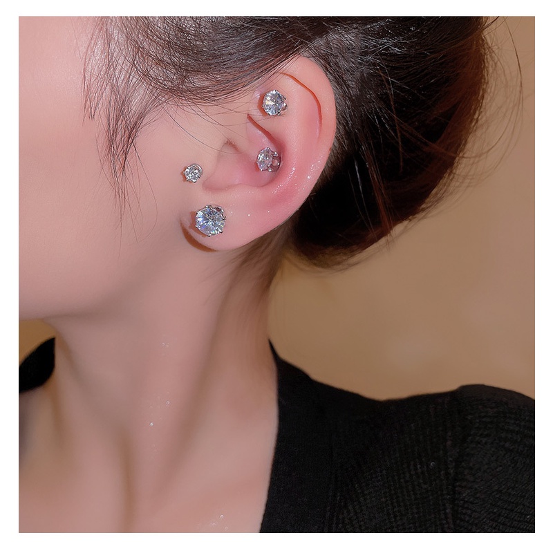 Khuyên Tai Nam Châm Đính Đá zircon Lấp Lánh 6 / 7 / 8mm Thời Trang Cho Nam Nữ