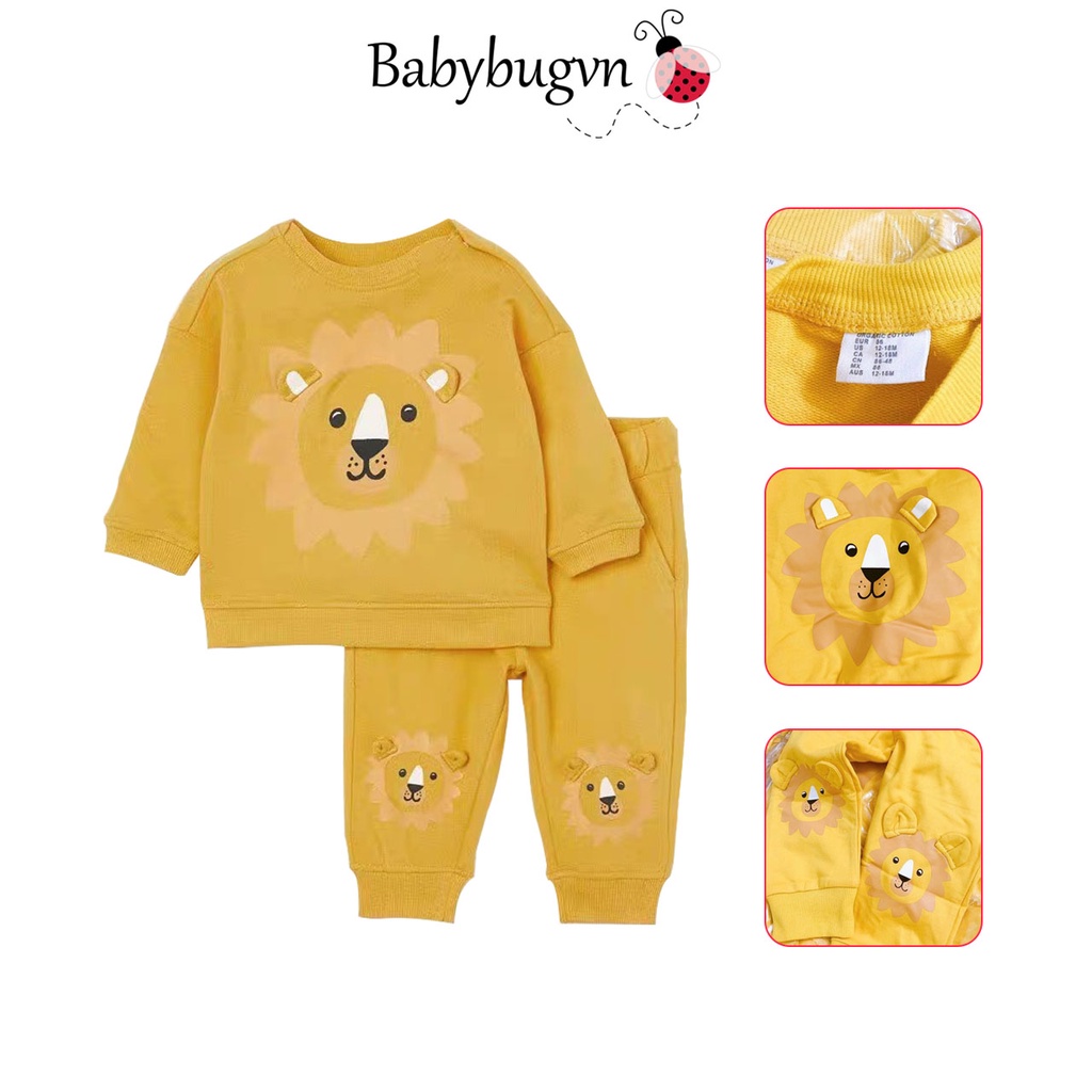 Bộ nỉ HM sư tử vàng họa tiết 3D cho bé - Babybugvn - Hàng xuất dư