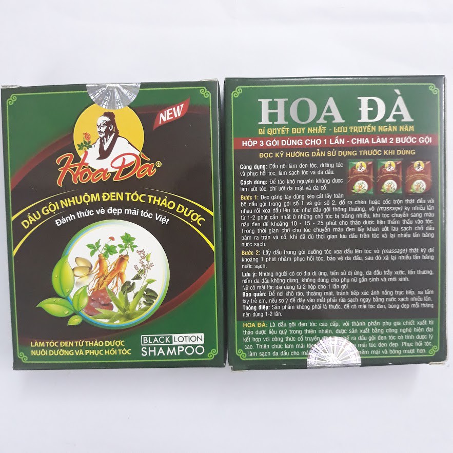 Dầu gội đen tóc Thảo dược Hoa Đà (hộp 3 gói)