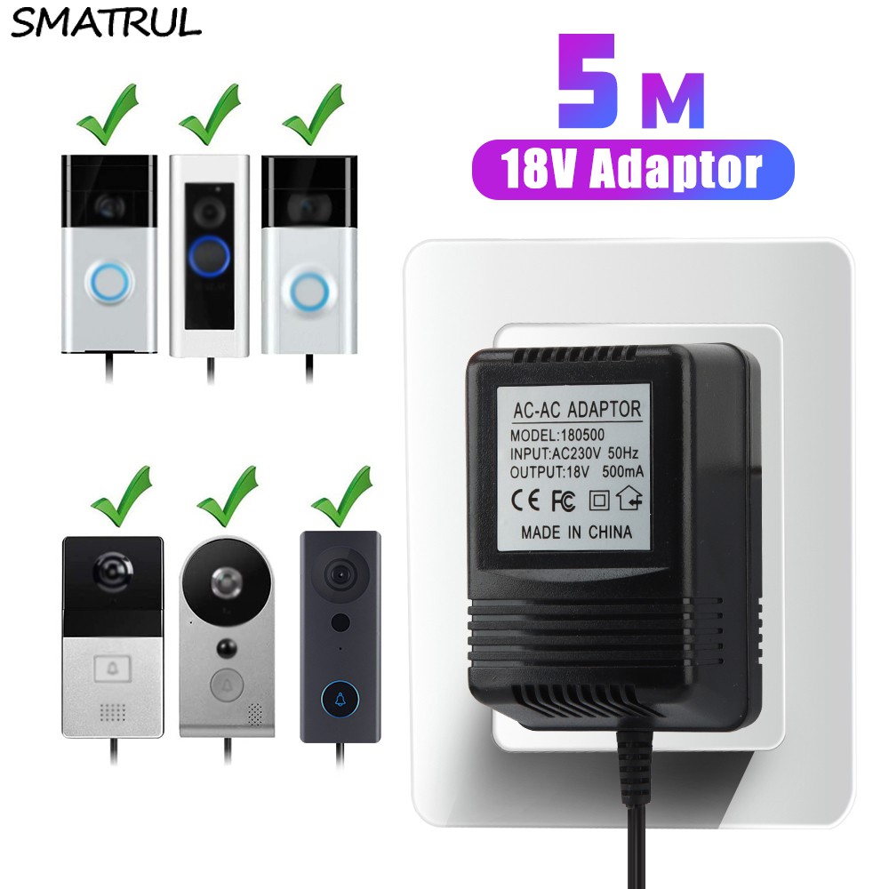 Bộ Chuyển Đổi Nguồn SMATRUL AC Phích Cắm EU US 18V Dành Cho Chuông Cửa Video IP Wifi Không Dây 220V-240V