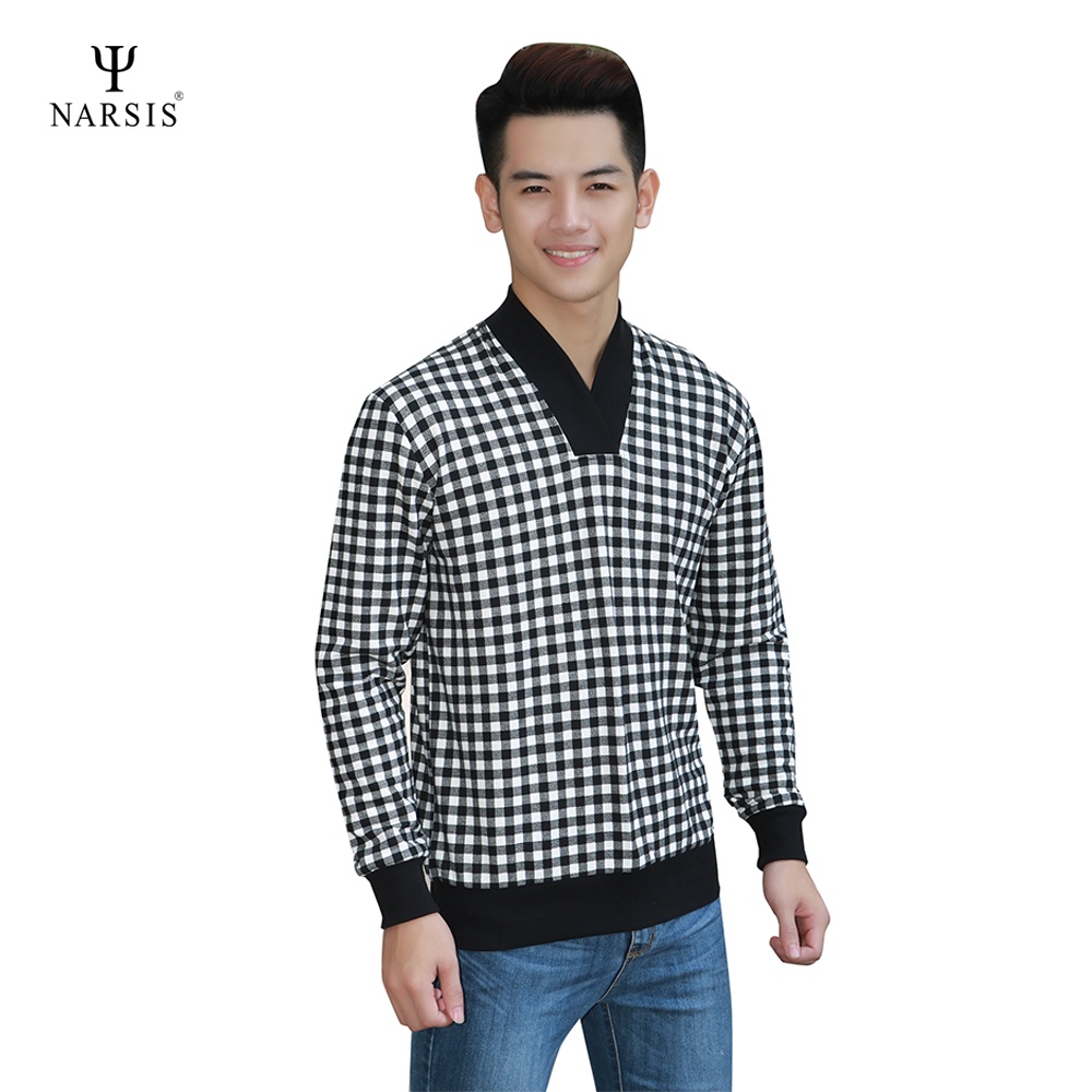 Áo thu đông Nam Narsis D4119 kẻ caro đen trắng