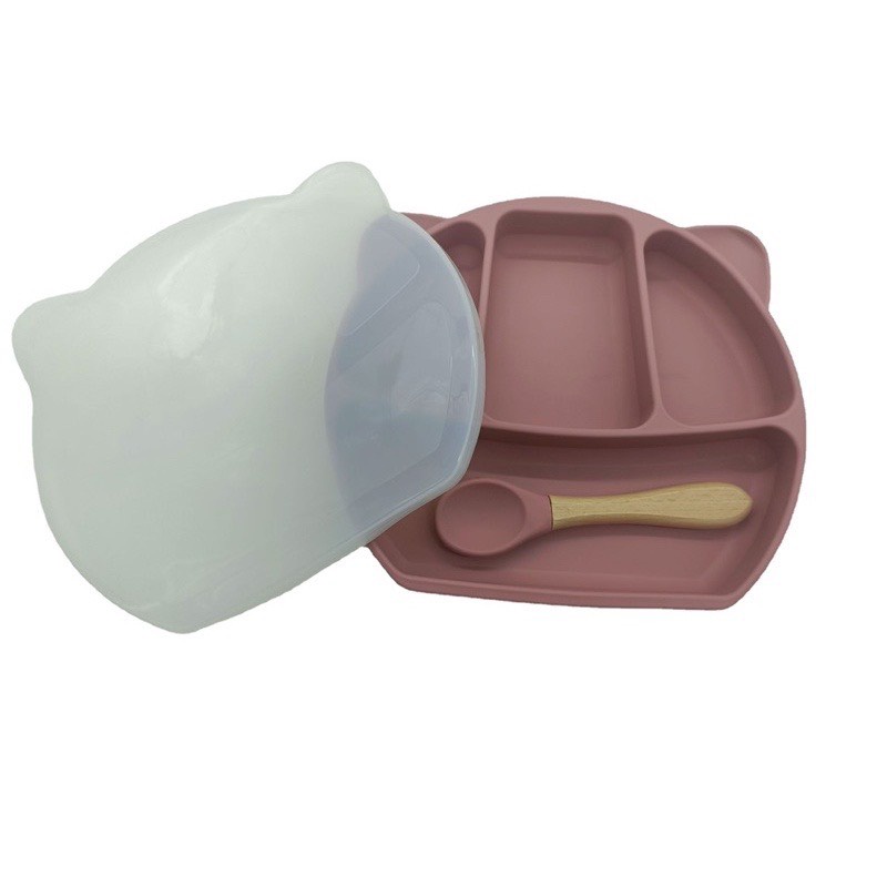 Nắp đậy bát gấu silicon, nắp đậy khay ăn dặm silicon 4 ngăn hình gấu