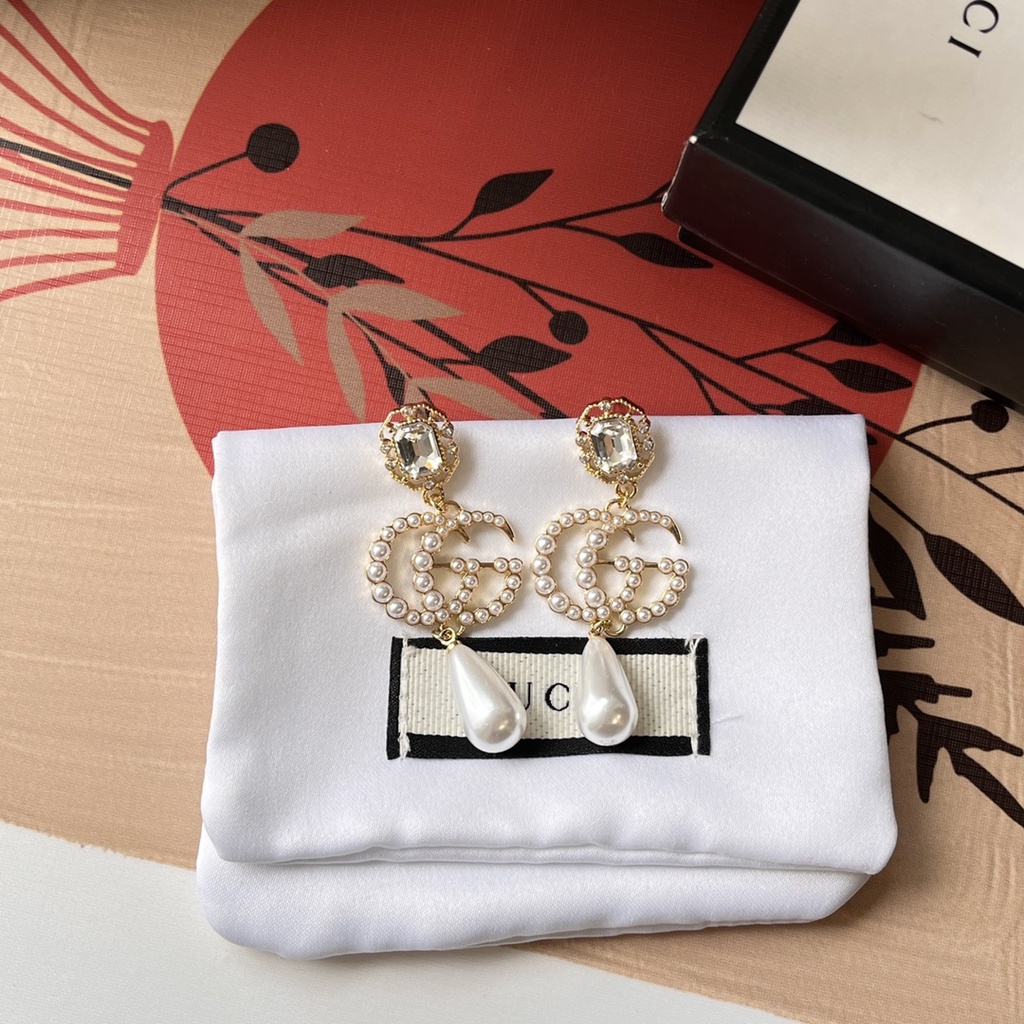 GUCCI Đôi Khuyên Tai Tròn Bằng Thép Titan In Chữ GG Tinh Tế