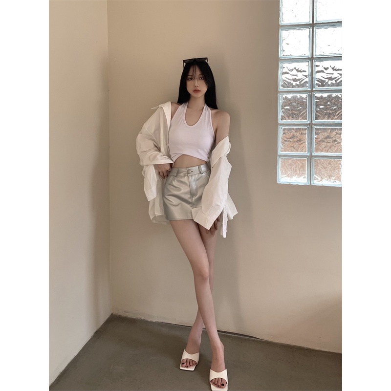 Cocory vn Set Áo Dây Nữ Cộc Tay + Chân Váy Lưng Cao Thời Trang Hàn Cho Nữ