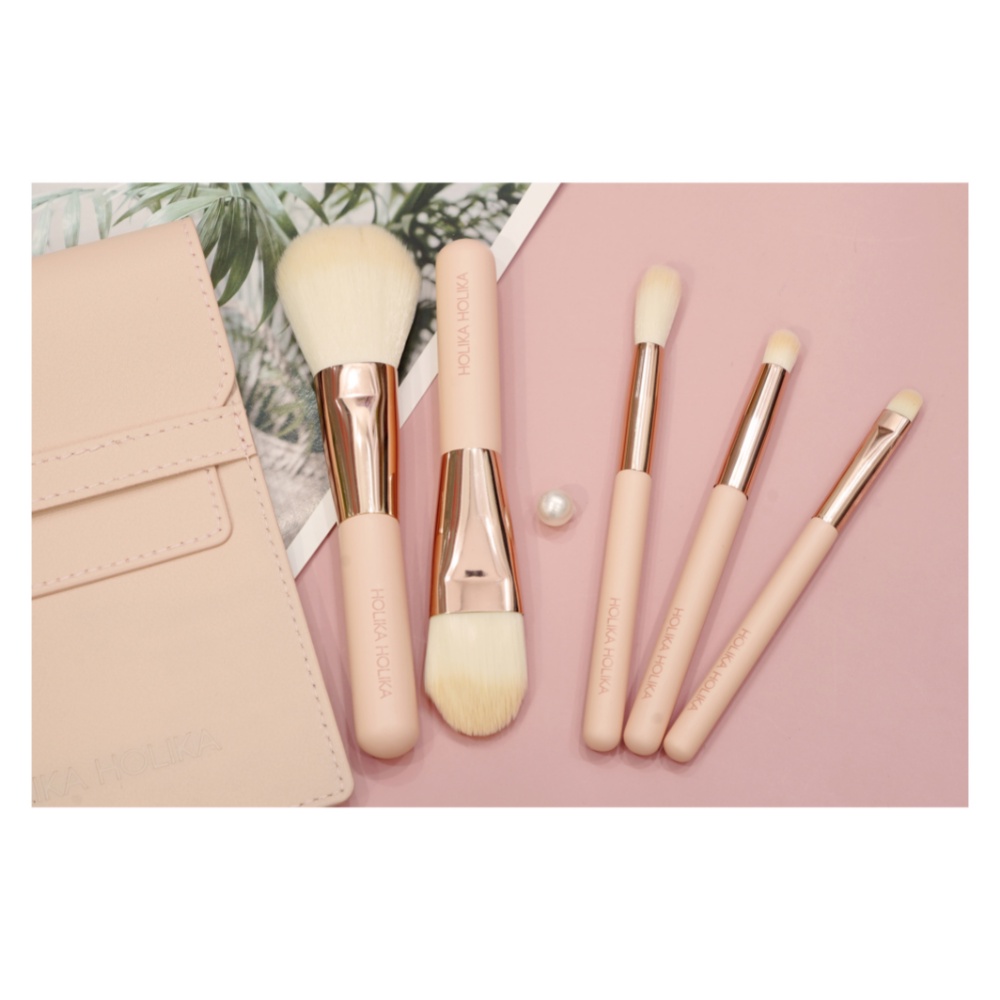 Bộ 5 cọ trang điểm chuyên nghiệp Hàn Quốc Holika Holika Nudrop Mini Brush tặng kèm túi da cao cấp