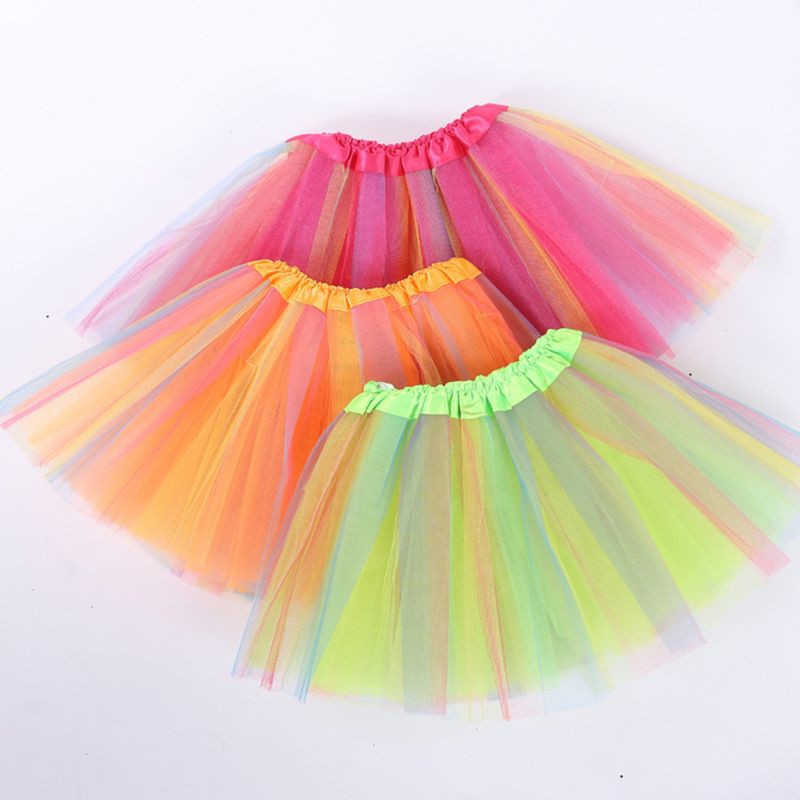 ❤Toddler Girl Triple Contrast Color Patchwork Tutu Skirt Satin Waistband Pleated Ballet Dance