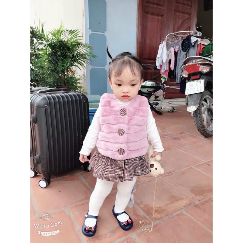 Áo Gile lông kèm túi gấu cho bé gái 7-15kg