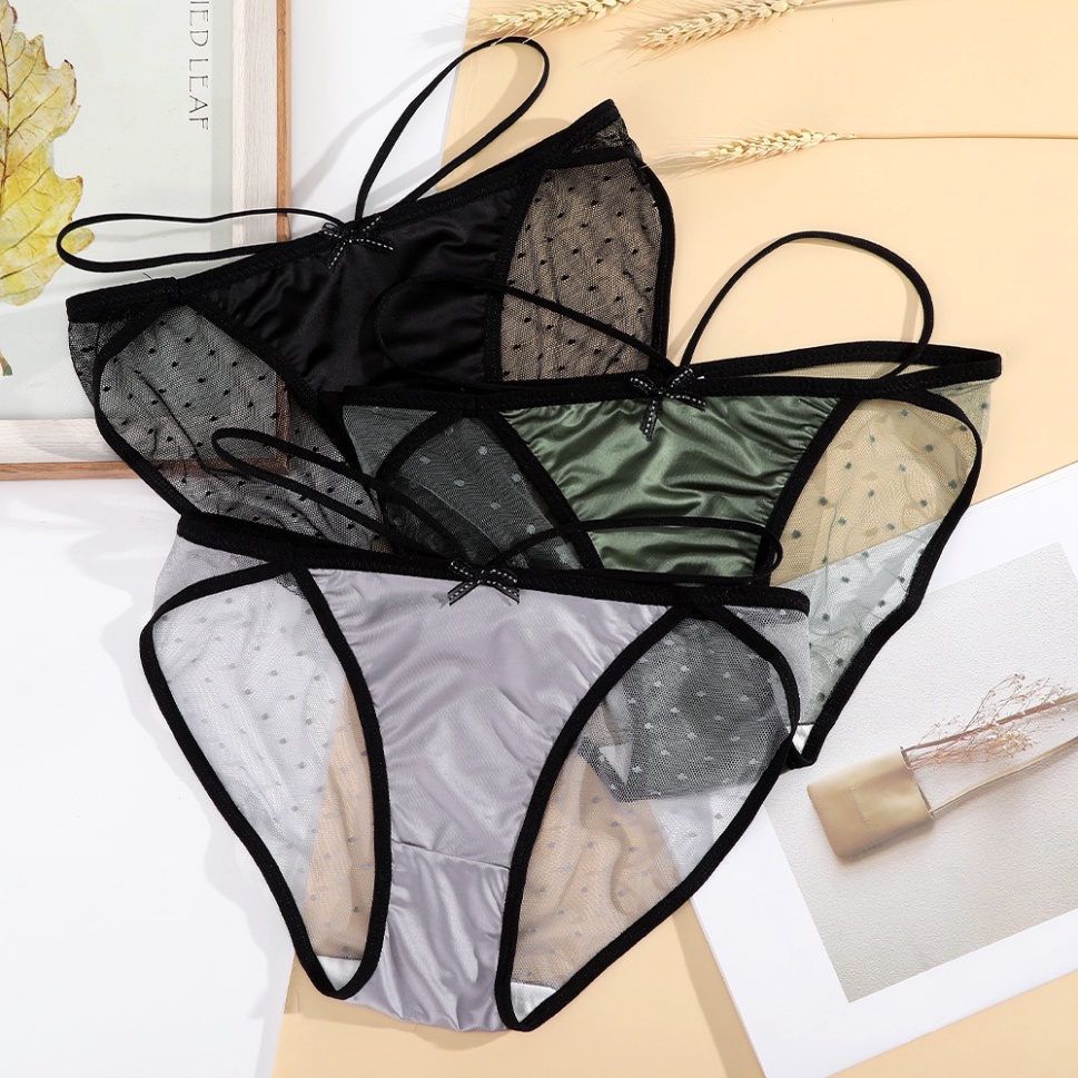 Quần lót nữ lụa satin phối renchấm bi Lylylorem QL114