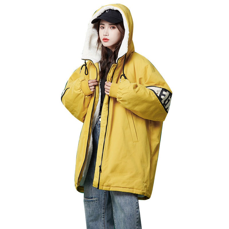 Áo Khoác Có Mũ Bằng Lông Cừu Dày Dặn Phong Cách Hàn Quốc 2020 Cho Nữ