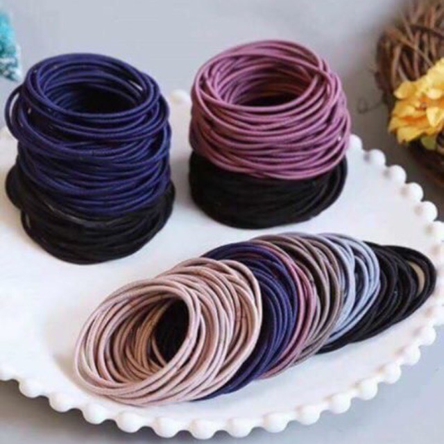 Set 100 cái chun buộc tóc tặng kèm túi zip siêu xinh nhỏ gọn tiện lợi, chun buộc tóc