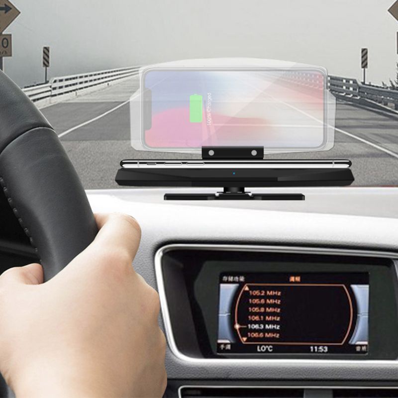 Giá đỡ điện thoại kiêm sạc không dây màn hình hiển thị HUD GPS cho xe hơi