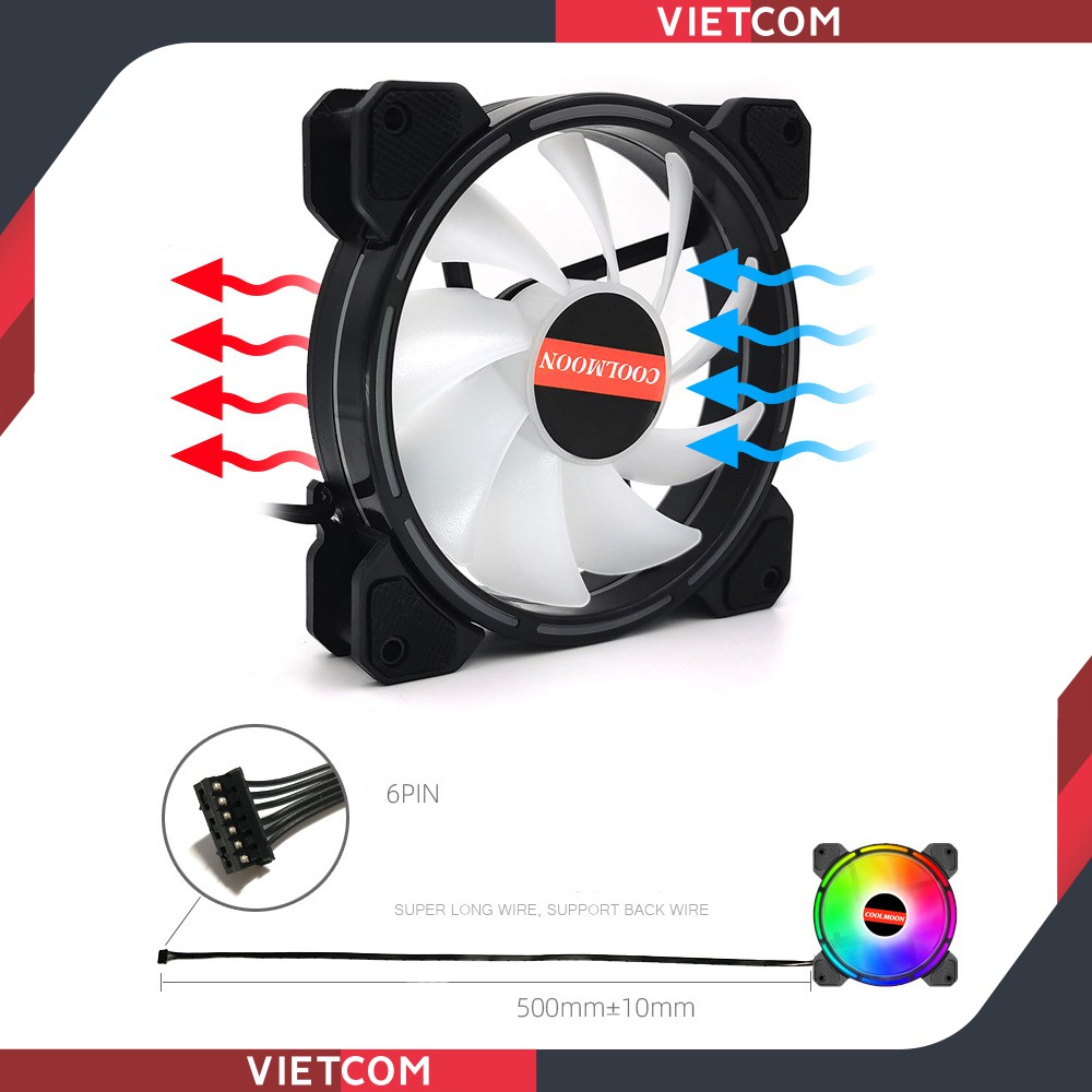 Fan Led RGB Coolmoon V9 - Led RGB Dual Ring (Led tâm + Led viền) - Đồng Bộ Hub Coolmoon