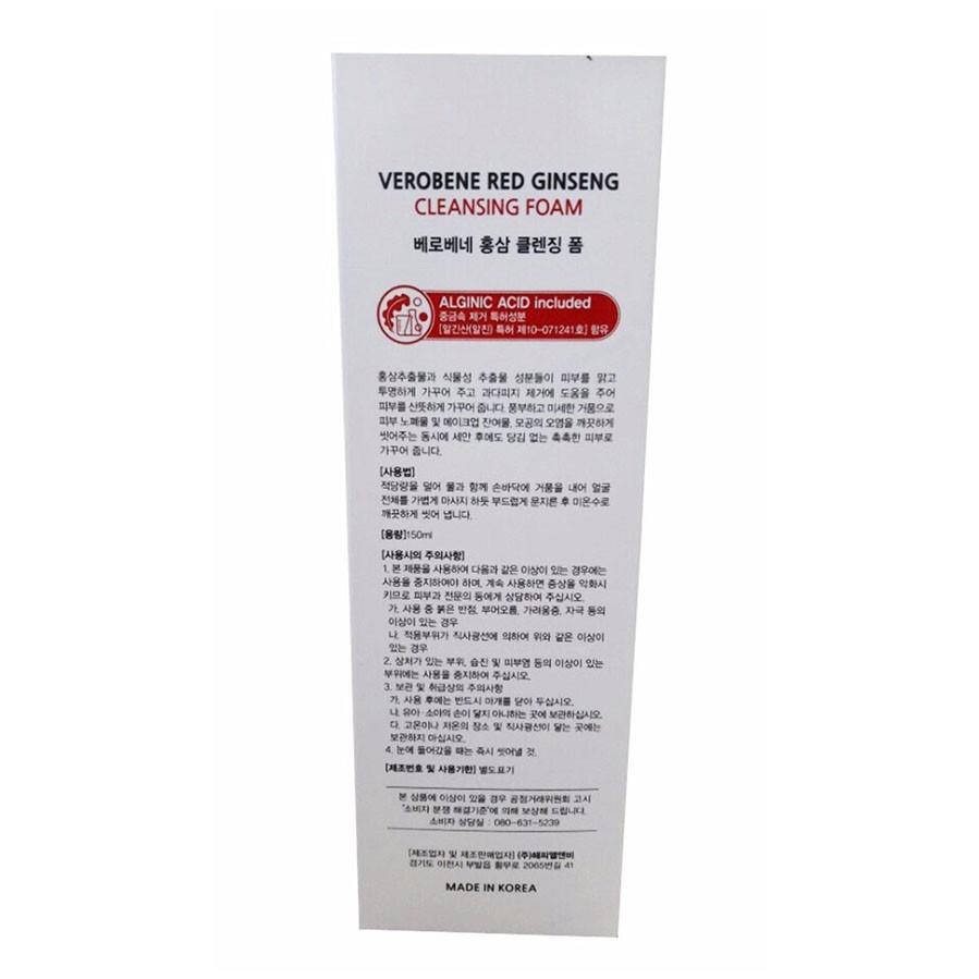 Sữa Rửa Mặt Hồng Sâm _VEROBENE RED GINSENG CLEANSING FOAM 150ml- Nhập Khẩu HÀN QUỐC