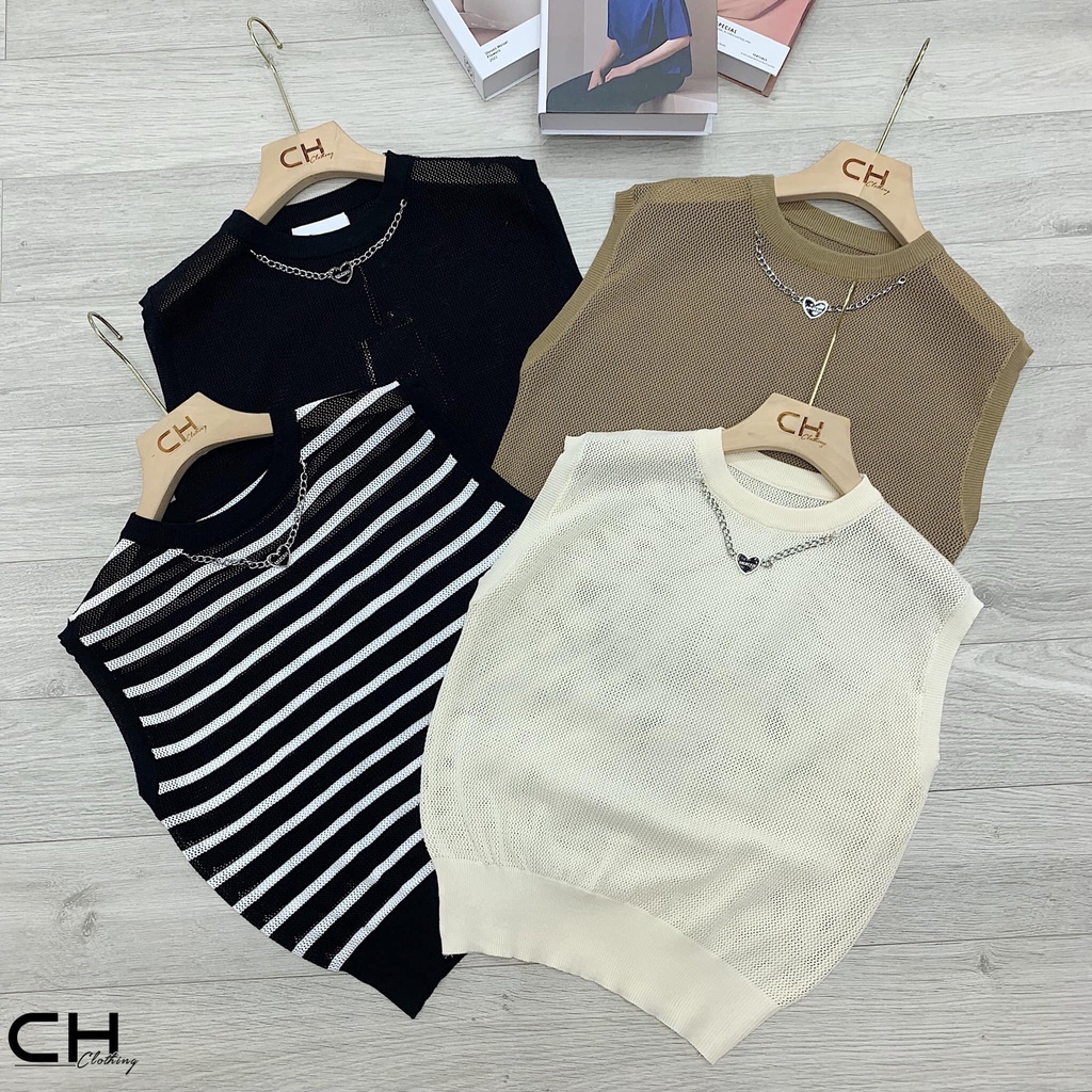 Áo len nữ lỗ phối dây xích trái tim hàng Quảng Châu cao cấp