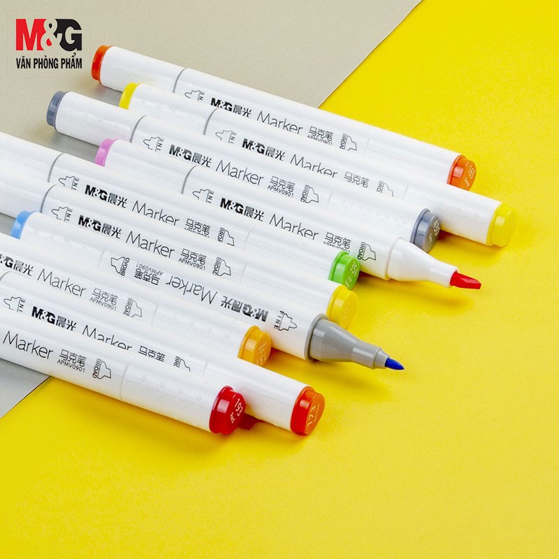 Bút Lông Dầu Màu M&amp;G APMV0902 loại 24 màu/36m/48m/60m  có 2 đầu nắp có số để phân biệt màu sắc