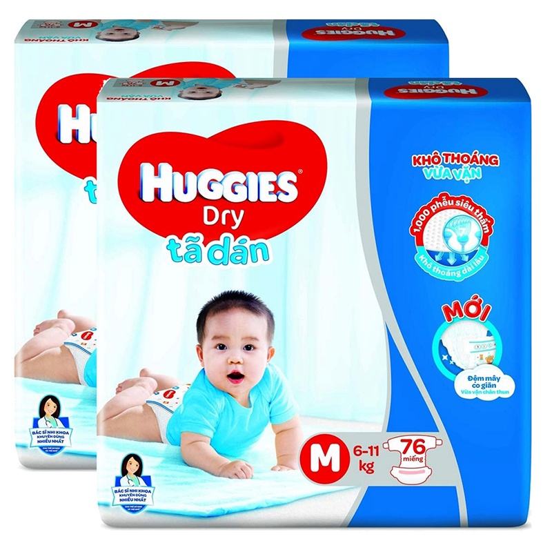 Tã Dán Huggies Dry Size M76/L68/XL62/XXL56 Miếng