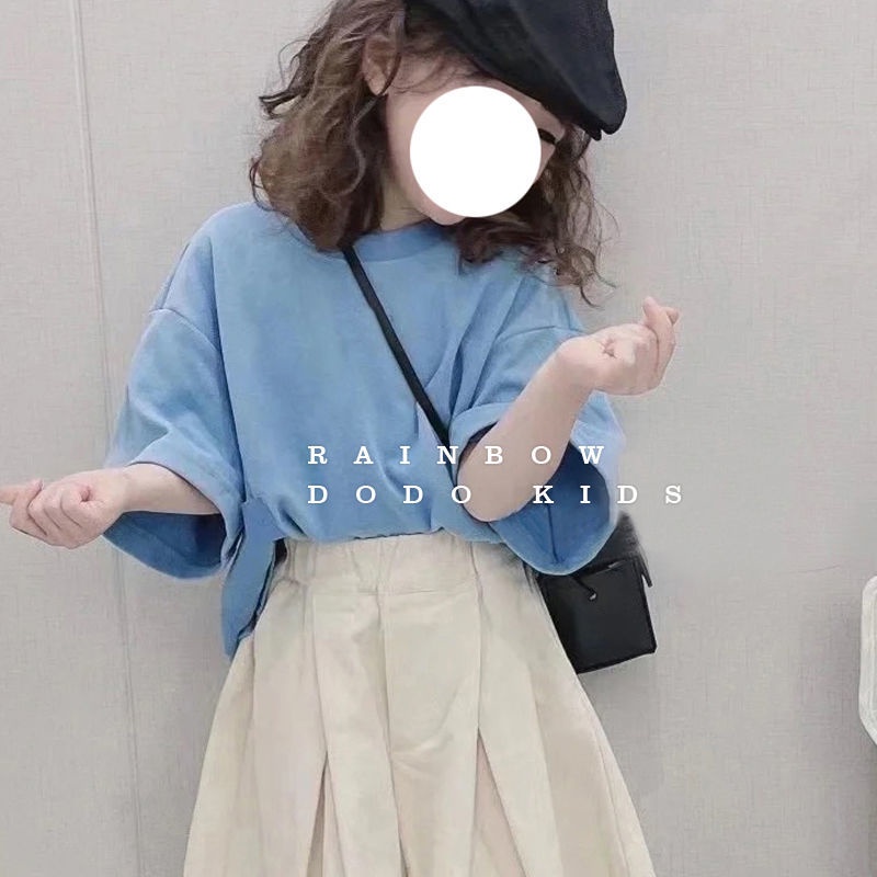 Bộ Áo Thun Cotton Dáng Rộng Màu Trơn + Quần Short Dáng Rộng Thoải Mái Màu Trơn Phong Cách Hàn Quốc Thời Trang Mùa Hè Hàng Mới Dành Cho Bé Gái