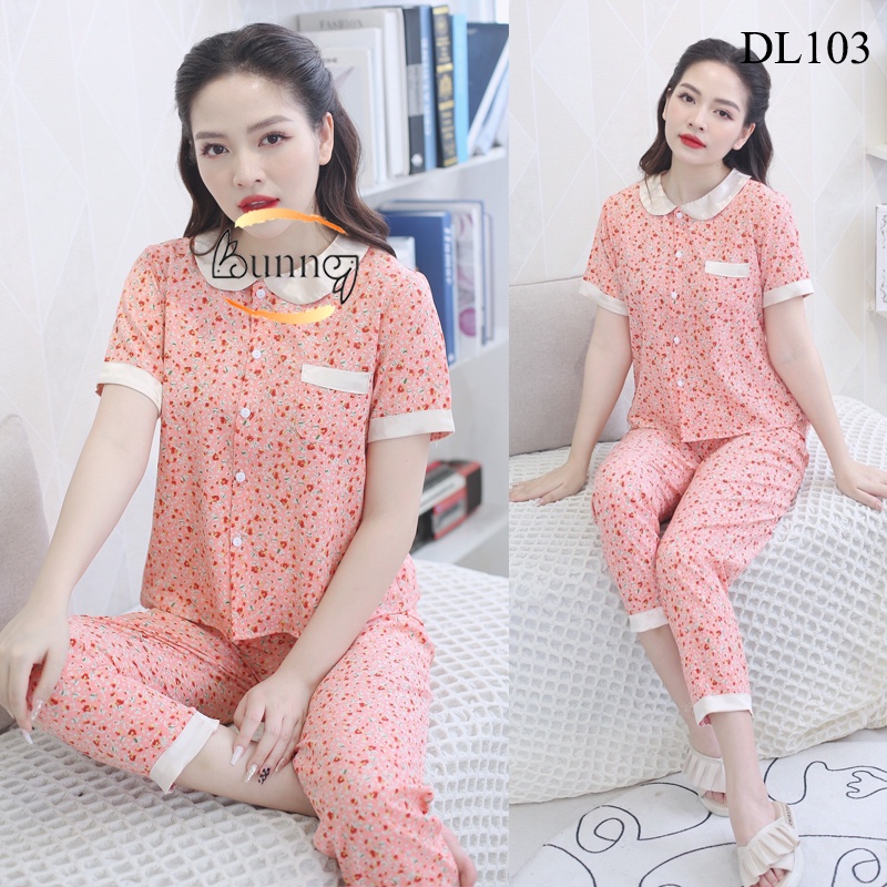 [BunnySky] BỘ NỮ MẶC NHÀ KIỂU DÁNG ĐẸP HỌA TIẾT NGỘ NGHĨNH, TAY CỘC QUẦN DÀI QUẦN ÁO CHẤT LIỆU LỤA MỀM MÁT