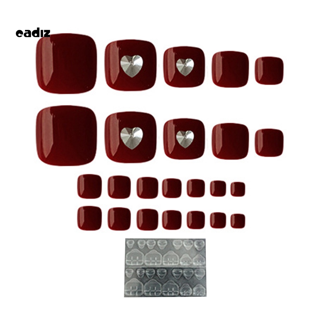 [Hàng mới về] Hộp 24 móng chân giả màu đỏ rượu sáng bóng lâu trôi bằng ABS