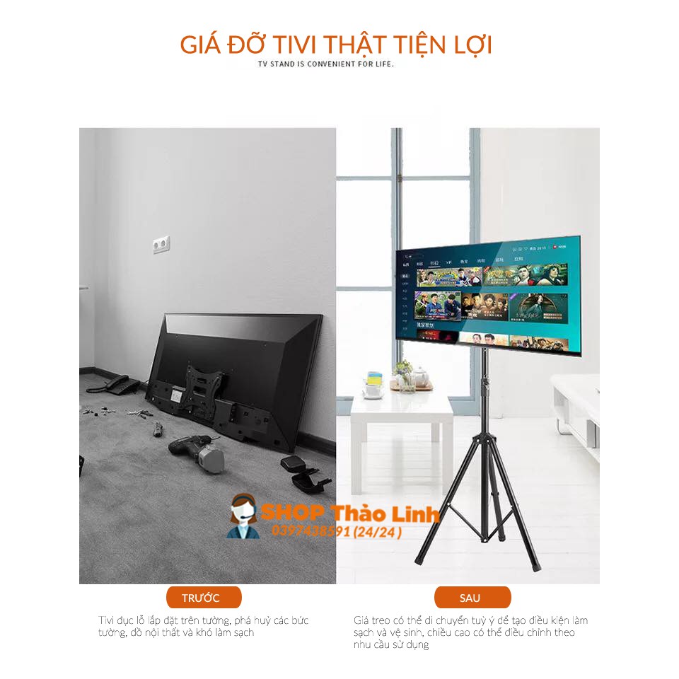 Giá Treo Màn Hình 3 Chân Đứng 32 - 55 Inch - Giá Treo Tivi Di Động - Tùy Chỉnh Đa Năng