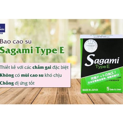 [ CHÍNH HÃNG ] - Bao cao su Sagami Type E , siêu mỏng, gân gai giúp tăng kích thích, ôm sát thoải mái - Hộp 5 cái