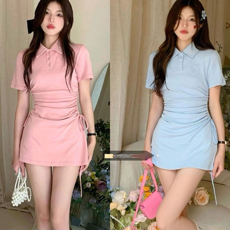 Đầm IELGY tay ngắn có dây rút eo thời trang cho nữ