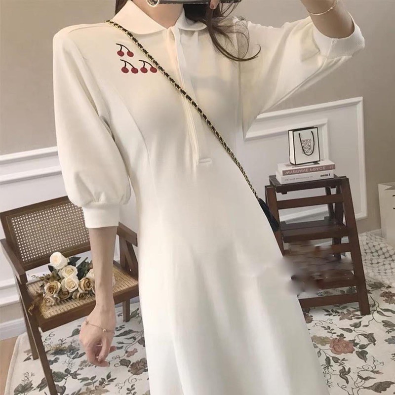 VNU222 - VÁY MAXI POLO TRẮNG CHERRY