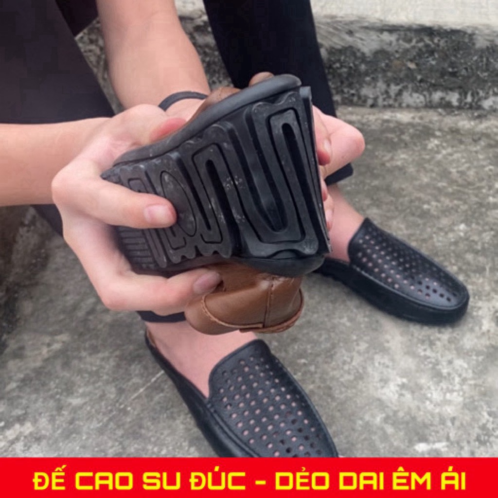 Giày sục nam cao cấp - da bò - đế cao su - đục lỗ thoáng khí GS186