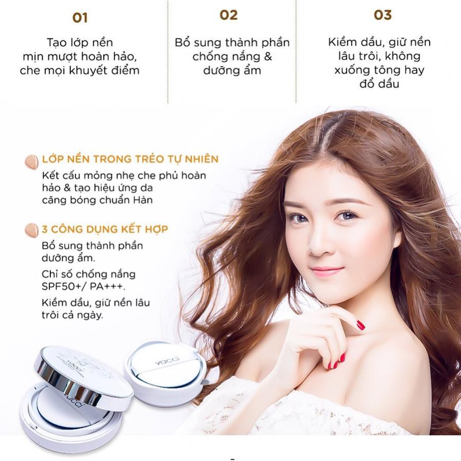 Phấn Nước Cushion Cao Cấp Vacci SPF 50 Mỏng Nhẹ Tự Nhiên Che Khuyết Điểm 13x2g