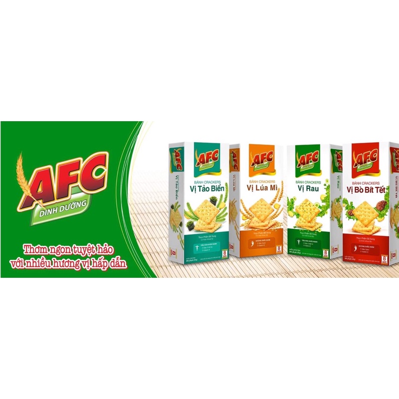 Bánh cracker AFC dinh dưỡng vị lúa mì/ rau cải/ bò bít tết hộp 100g &amp; 200g