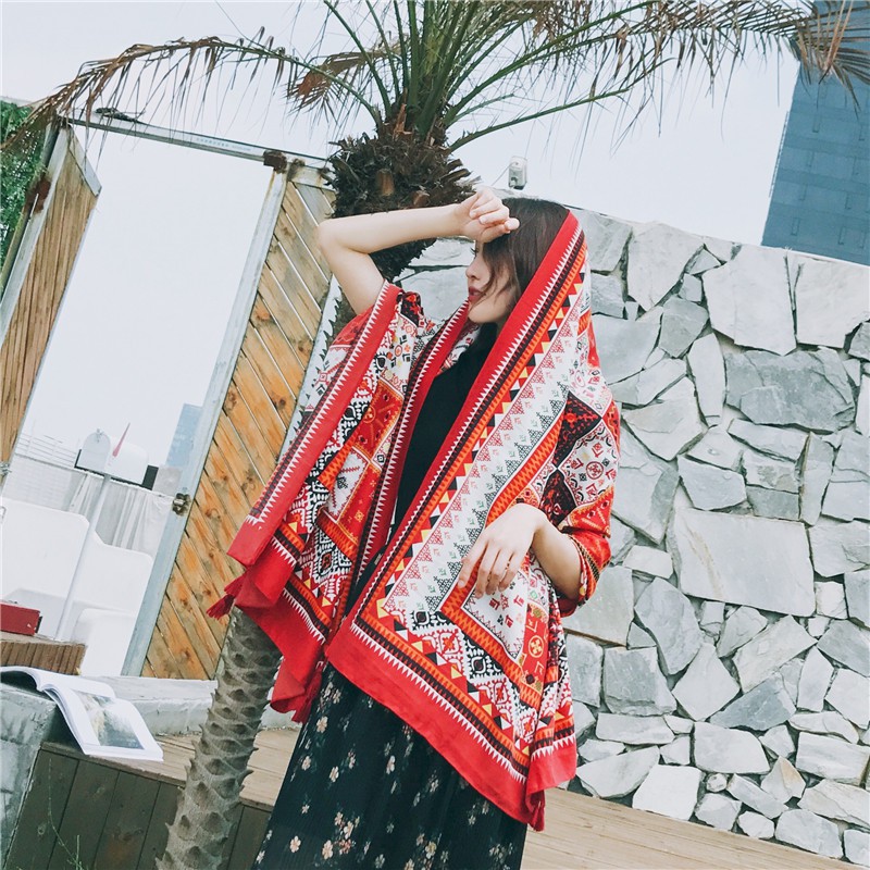 Khăn Choàng Quàng Cổ Boho Họa Tiết Ô Vuông Thổ Cẩm - Chất Liệu Cotton  - Size:90x180cm - Mã KC008