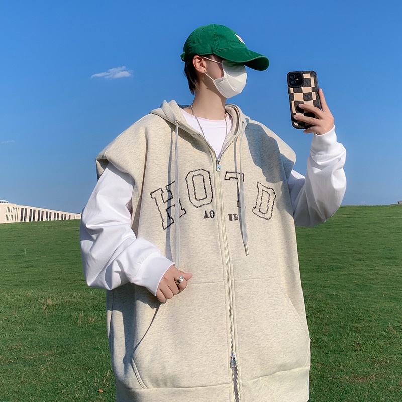 Áo Khoác Sweater Sát Nách Dáng Rộng Giả Nhiều Lớp Thêu Chữ Kiểu Mỹ Thời Trang Xuân Thu Cho Nam Size S-3XL