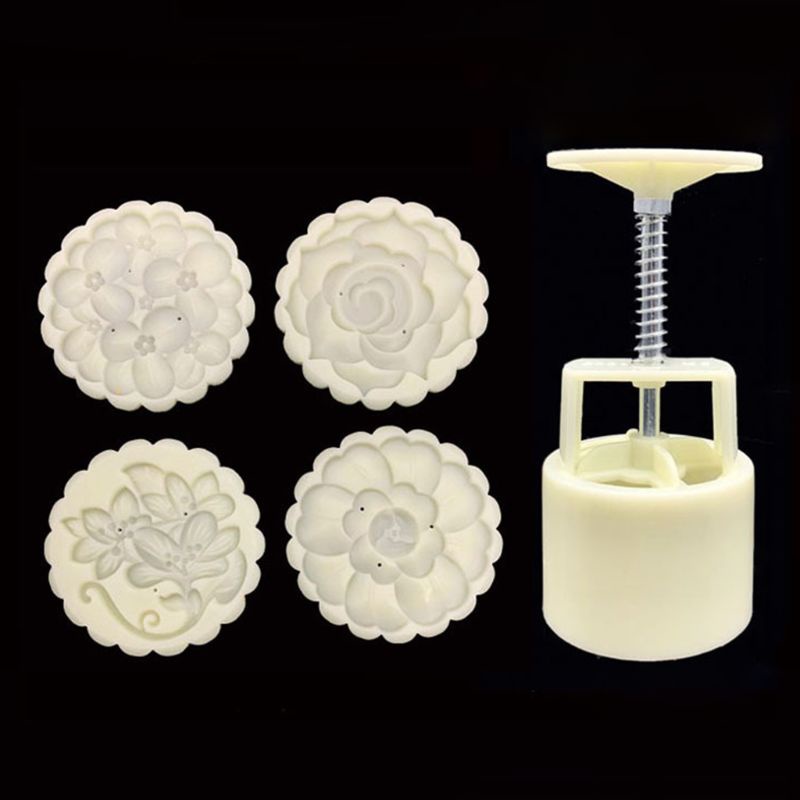 Bộ khuôn làm bánh trung thu 125g kèm 4 con dấu nhấn bánh tiện lợi