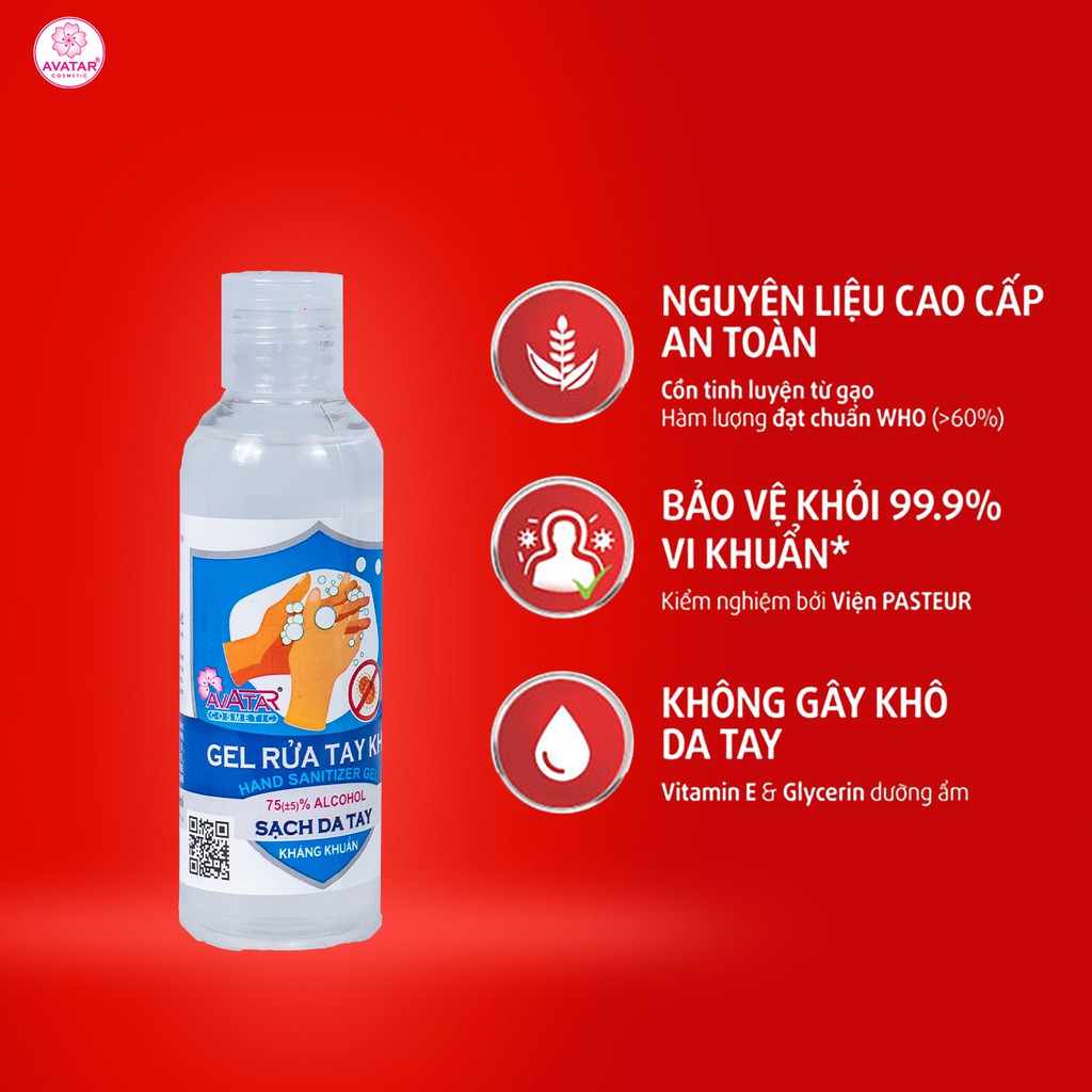 Nước rửa tay khô Avatar 75% cồn (100ml) - Diệt khuẩn tối đa -  Có chứng nhận chất lượng viện PASTEUR