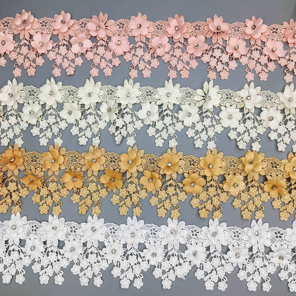 Dây Ruy Băng Thêu Ren Hoa 3D Kiểu Vintage 1Yard Dùng Trang Trí Đám Cưới