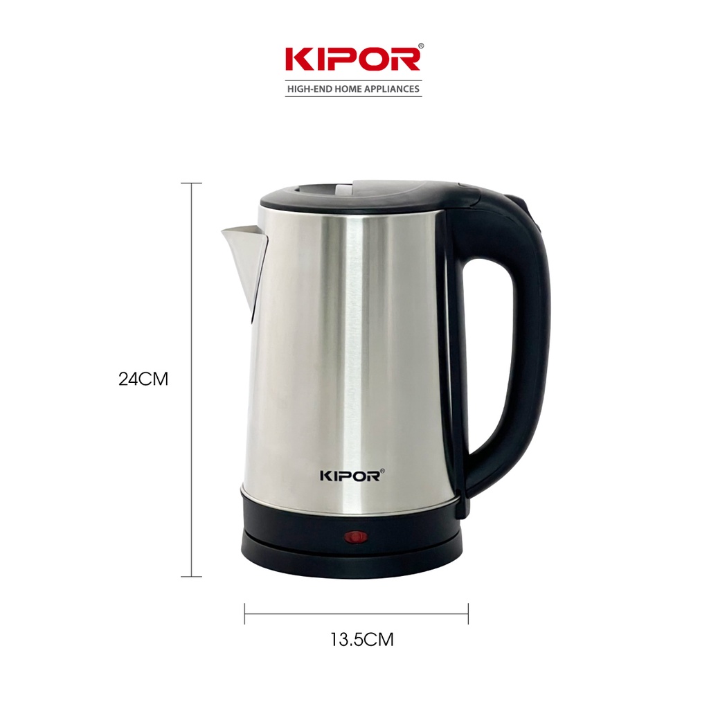 [Mã BMBAU50 giảm 10% đơn 99k] Ấm siêu tốc KIPOR KP-A318SA - 1.8L - Vỏ inox304, đế xoay 360 độ, Bảo hành tại nhà 12 tháng