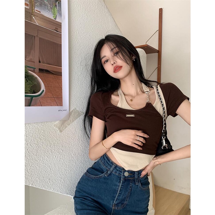 Áo Thun Ngắn Tay Cổ Yếm Phong Cách Mới Mùa Hè Cho Nữ