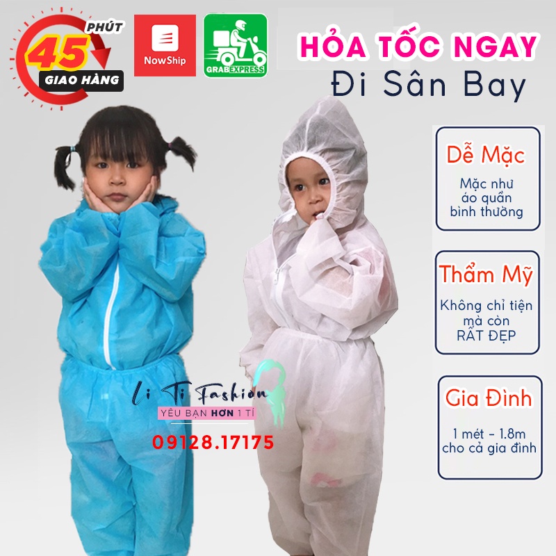 Đồ Bảo Hộ Y Tế Trẻ Em  Áo quần chống dịch cho bé - Đồ bảo hộ phòng dịch bé (BỘ RỜI) từ 1m-1.3m tiện lợi khi đi máy bay