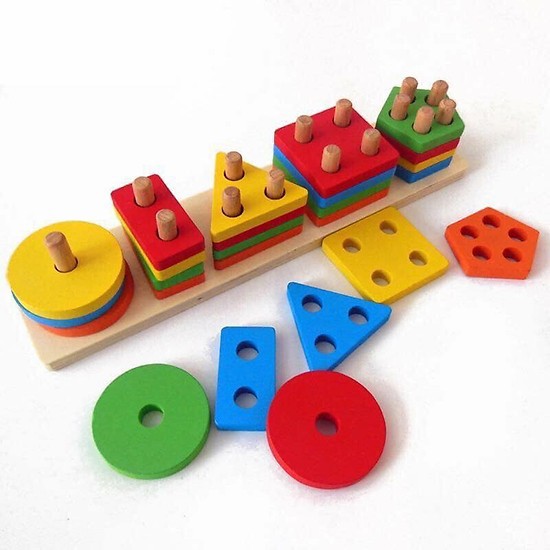 Sỉ 10 Bộ Đồ Chơi Gỗ Phân Biệt Màu Sắc Hình Khối Trên Thanh