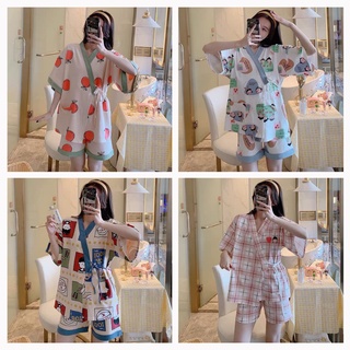Pijama, đồ ngủ nữ dây buộc eo cộc tay, pijama nữ nhiều họa tiết dễ thương X004