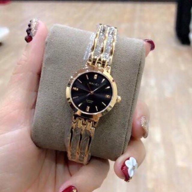 Đồng hồ nữ Halei phong cách hàn quốc dây mạ vàng