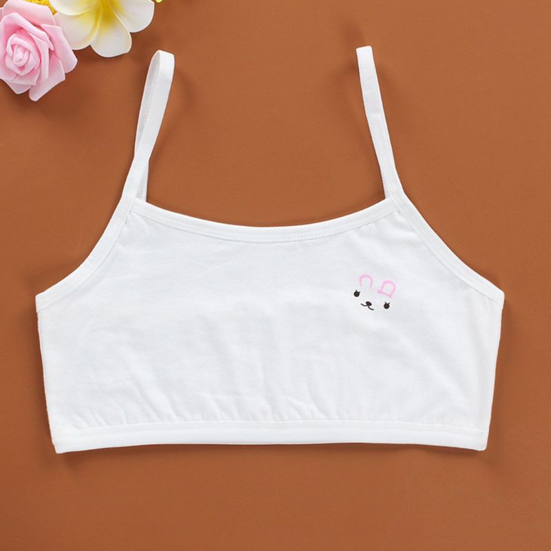 Áo Lót Hai Dây Vải Cotton Co Giãn Màu Trơn Họa Tiết Thỏ Đáng Yêu Cho Bé Gái Tuổi Teen