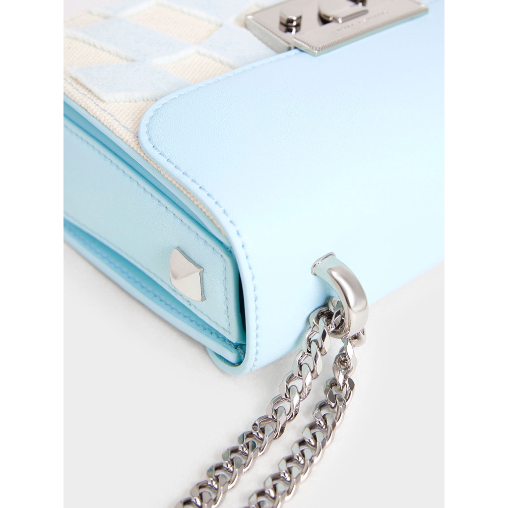 Túi đeo chéo nữ xích vàng da trám Charles & Keith mới | Auth - Order Sing - Ảnh thật