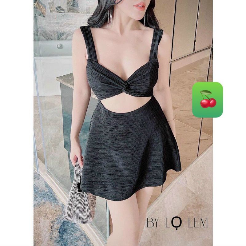 Đầm body 2 dây bản to khoét bụng soắn ngực có mút( kèm video thật)