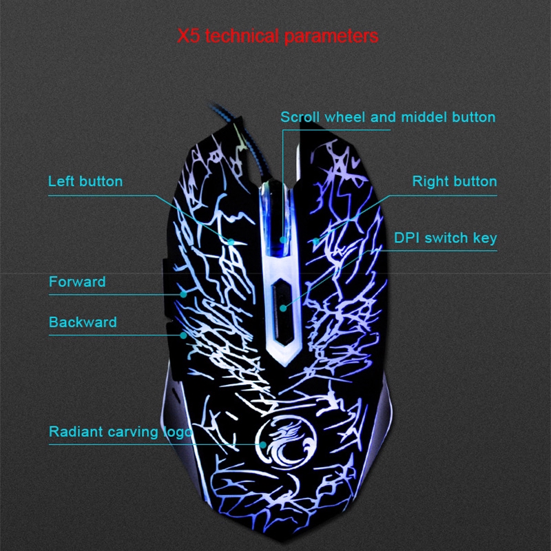 Chuột chơi game IMice X5 có led nhiều màu đầu cắm USB 6 phím bấm